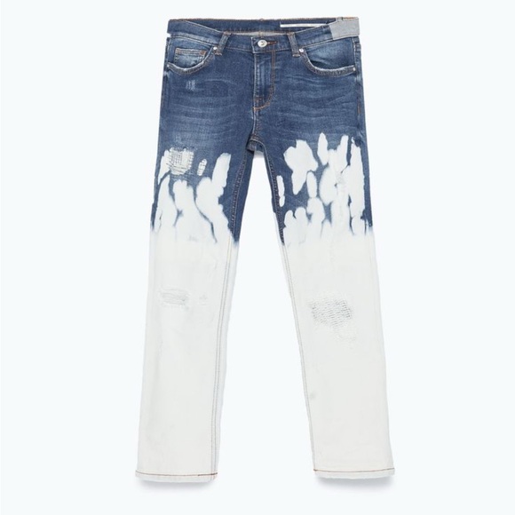 ZARA Blue and White Straight Leg Jeans - Picture 1 of 4